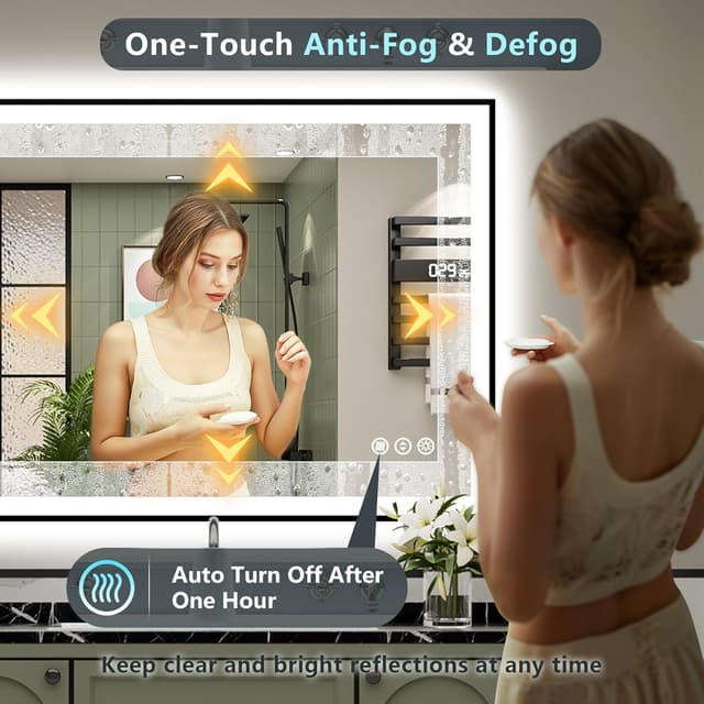 Detalle 2 de AWANDEE 40x36 Black Framed LED Bathroom Mirror with Lights (Anti-Fog, Dimmable, Memory)