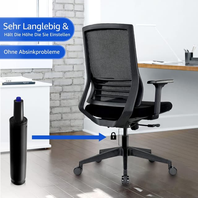 Detalle de Extra Lang Gasdruckfeder (Gesamtlänge 355–555 mm) für Barhocker & Drehstuhl, Klasse 4, 50 mm Ø – schwarz