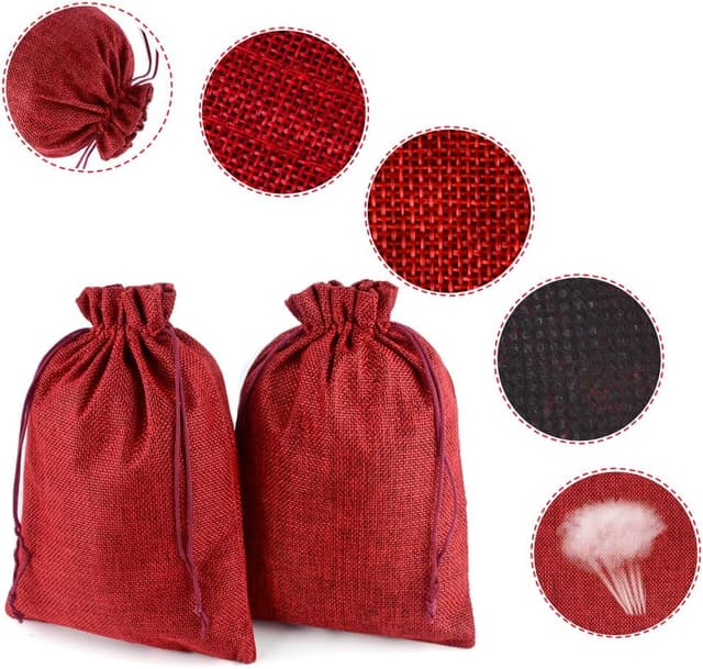 Detalle de 20er Set Weinrote Jutesäckchen 15x20 cm mit Kordelzug – Stoffbeutel als Geschenkbeutel für Ostern, Hochzeit & mehr