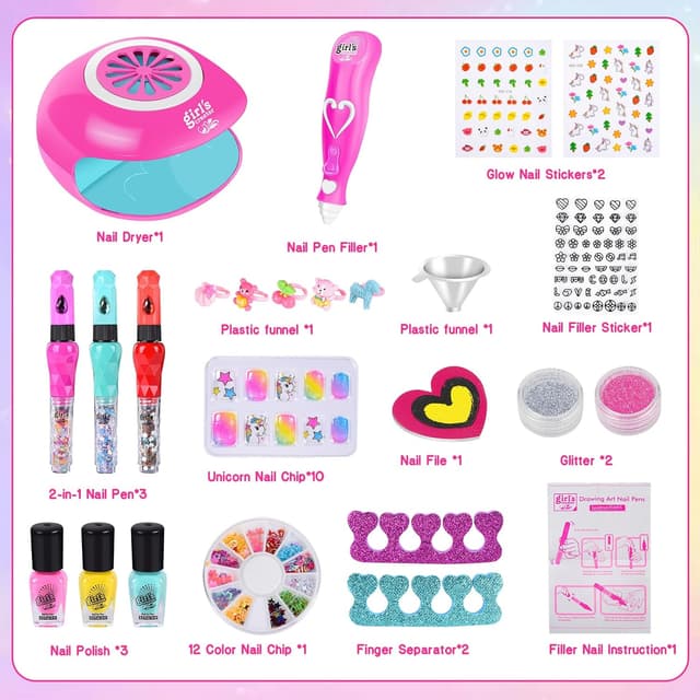 Detalle de Herenear Nagelstudio Kinder Mädchen: Nagellack-Set mit Nageltrockner, DIY Nailart & Peel-off-Designs