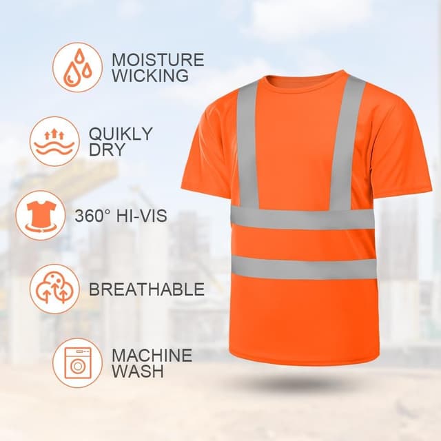 Detalle de AUYAO Maglietta manica corta alta visibilità arancione con strisce riflettenti