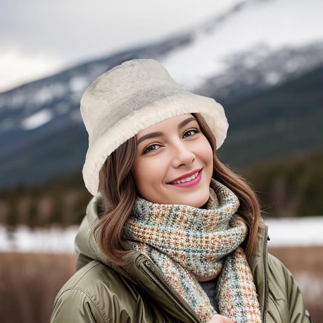 Detalle de MILAKOO Pelzige Eimermütze aus Kunstfell – Winterwarme Fischerhut/Bucket Hat für Damen und Herren