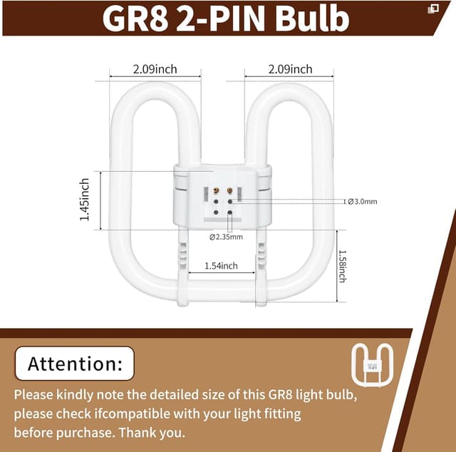 Detalle de Liuyife GR8 2‑Pin 16W CFL Lamp (Warm White 3500K) – Non-Dimmable, 1 Pack