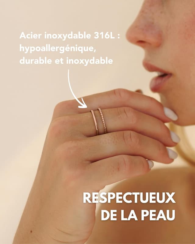 Detalle 2 de GD GOOD.designs EST. 2015 Bague femme réglable à double anneau ouvert en acier inoxydable (argent / or rose) avec boîte cadeau
