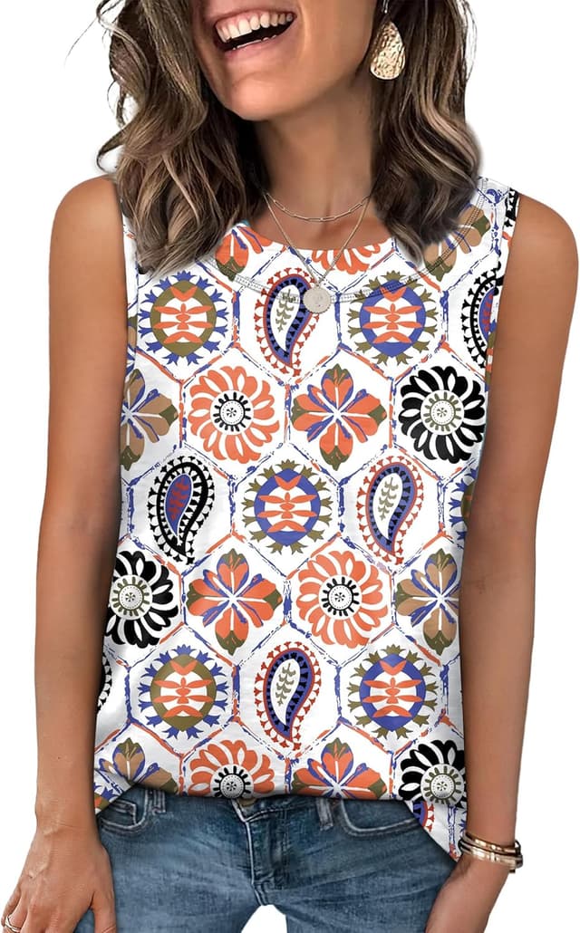 Detalle de WIHOLL Women’s V-Neck Sleeveless Tank Top (Loose Fit) for Summer