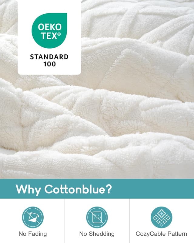 Detalle de Cottonblue Jacquard Weighted Blanket (15 lbs) for Adults, Queen Size Sherpa Comfort, Cream White