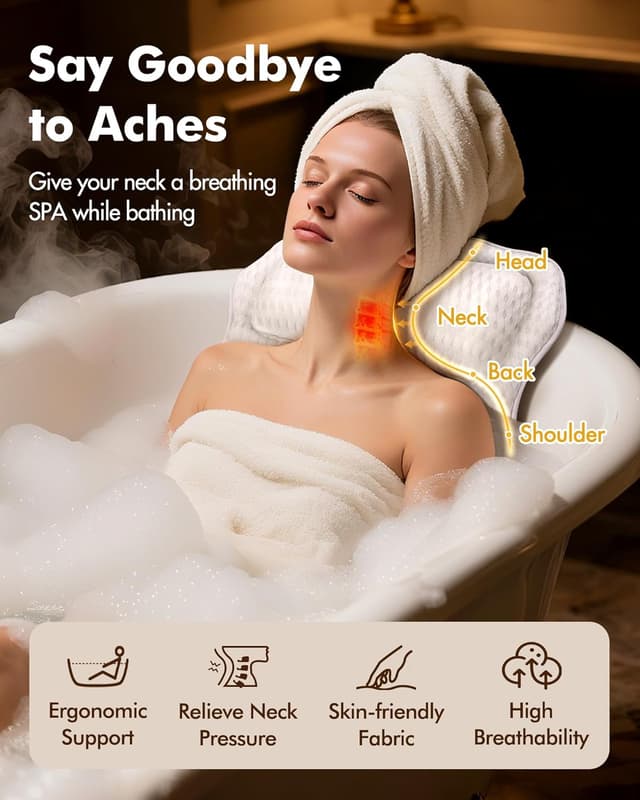 Thumbnail 1 de AOPOW Ergonomic Bath Pillow 6-suction cushion
