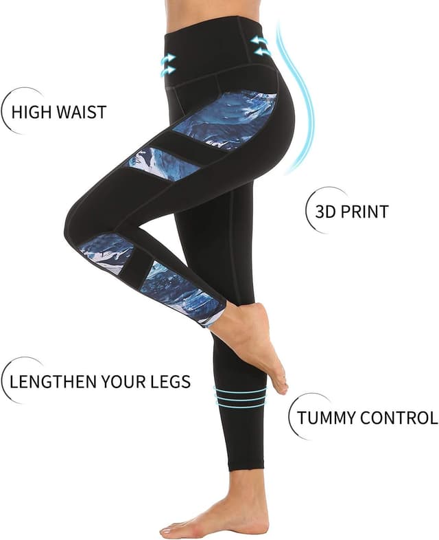 Detalle de JOYSPELS Women’s High Waisted Gym Leggings with Full-Colour Printed Pattern and Pockets