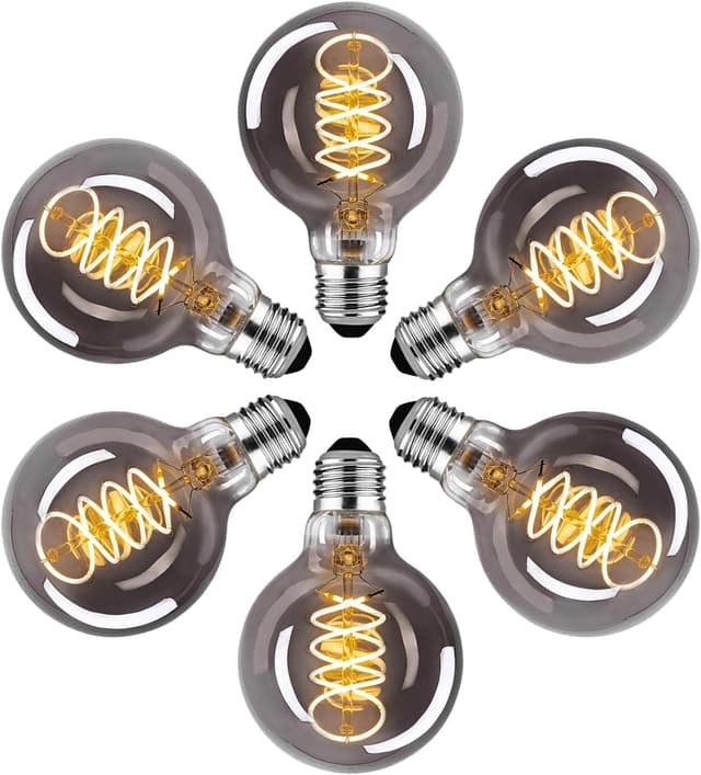 Detalle de Edison Vintage Glühbirne E27 (LED, dimmbar, 4 W) – warmweißes Filament im Retro-Look, rauchgraues Glas (G80YHS, 6 Stück)