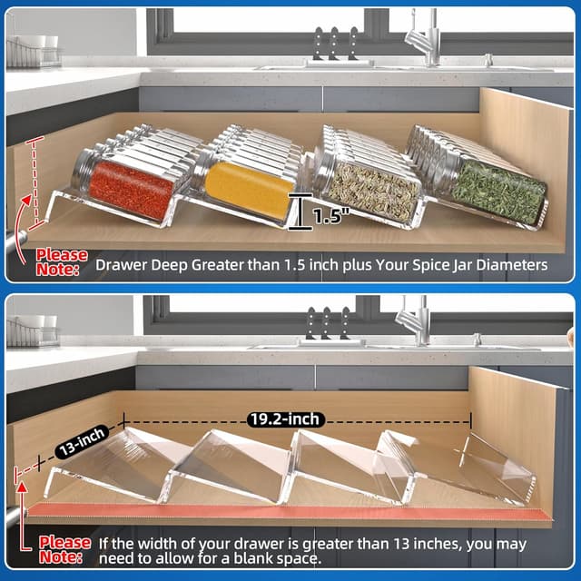Detalle de MIUKAA Clear Acrylic Spice Drawer Organizer 4-Tier Tray