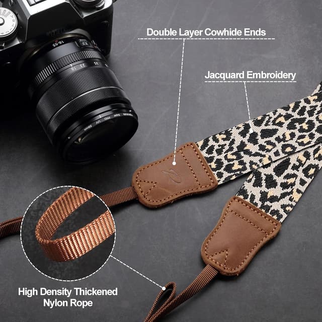 Detalle de Padwa Lifestyle Camera Strap – 1.5" Crazy Horse Cowhide & Cotton Camera Strap with Adjustable Shoulder Fit