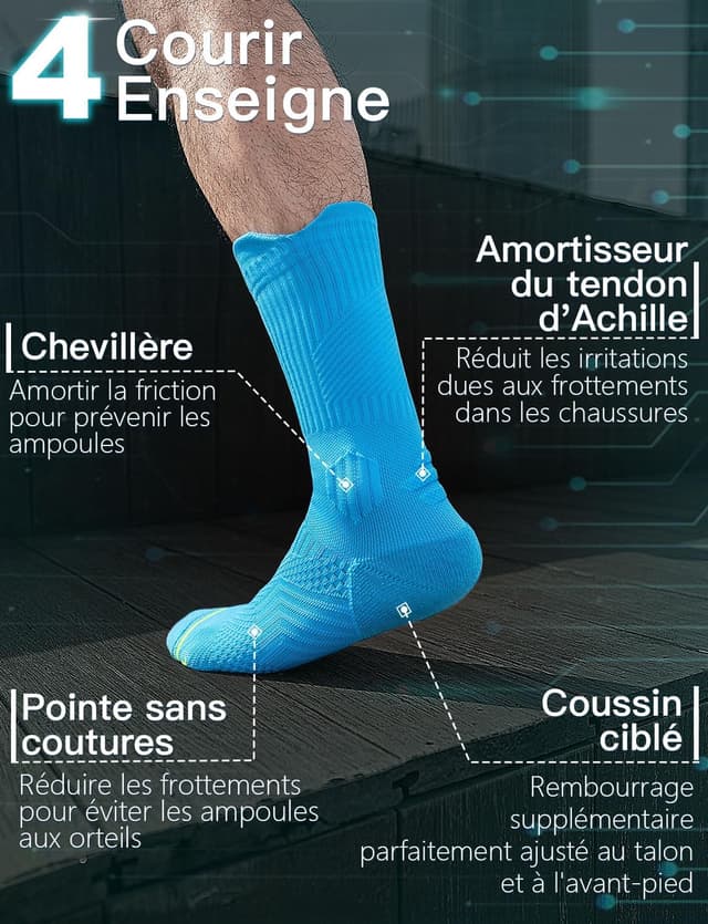 Detalle de Juclise chaussettes de course en bambou Coolmax pour homme – compression 15 à 20 mmHg
