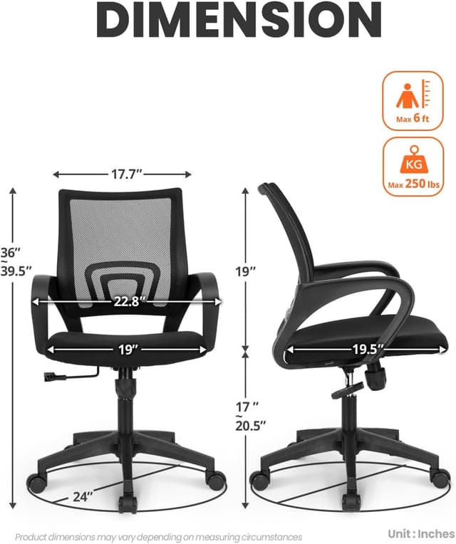 Detalle de NEO CHAIR Office Desk Computer Chair with Breathable Mesh, Adjustable Lumbar Support, and Swivel Wheels (Black)