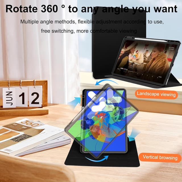 Detalle 2 de Lemxiee PU Leder Case für OnePlus Pad Lite / OPPO Pad SE mit Stiftschlitz, Drehständer und kratzfester Acryl-Rückseite