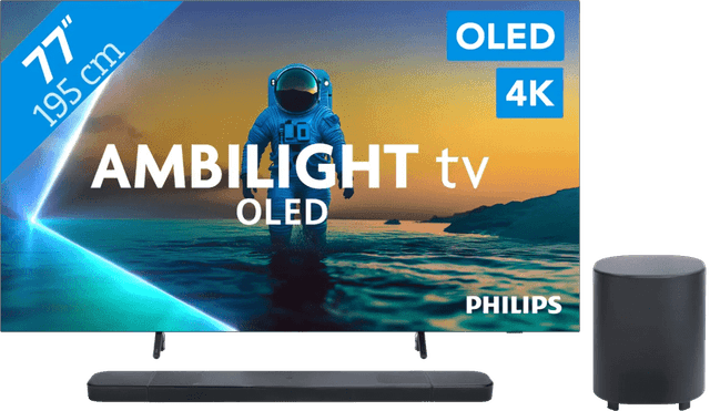 Detalle de Philips Ambilight 77 Zoll OLED810 4K (2025) + JBL Bar 1000 M2 Schwarz Set