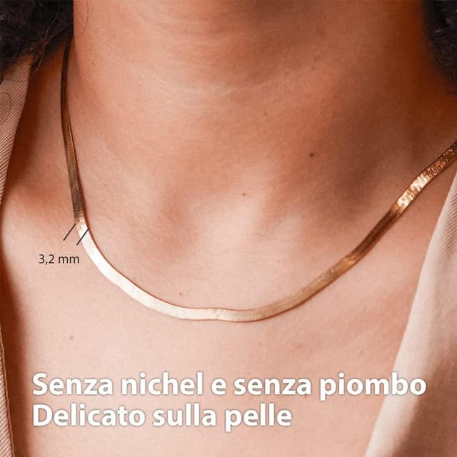 Detalle de BONNYBIRD BonnySnake collana donna in acciaio chirurgico 316L multifilo placcato in argento, oro e oro rosa