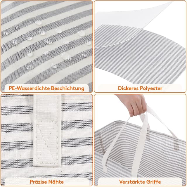 Detalle de Lifewit 100L Wäschekorb (faltbare Wäschebox) mit Griffen, wasserdichter Innenbeschichtung, grau