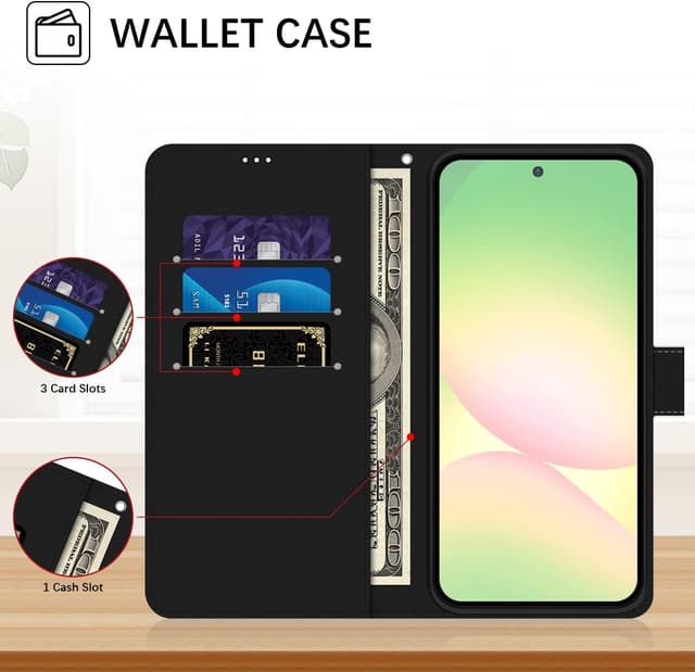 Detalle de ChoosEU Klapphülle für Samsung Galaxy A56 5G mit Kartenfach und Klappständer – Blumen-Motiv