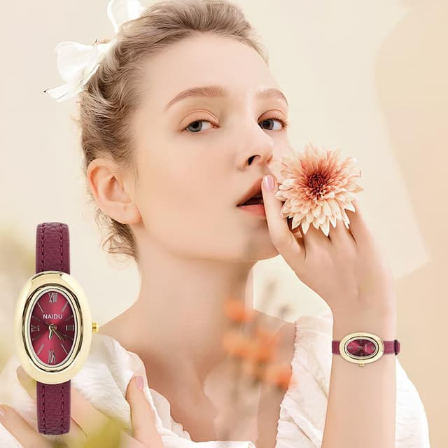 Detalle de APXEL Montre pour Femme ovale analogique quartz avec bracelet en simili cuir