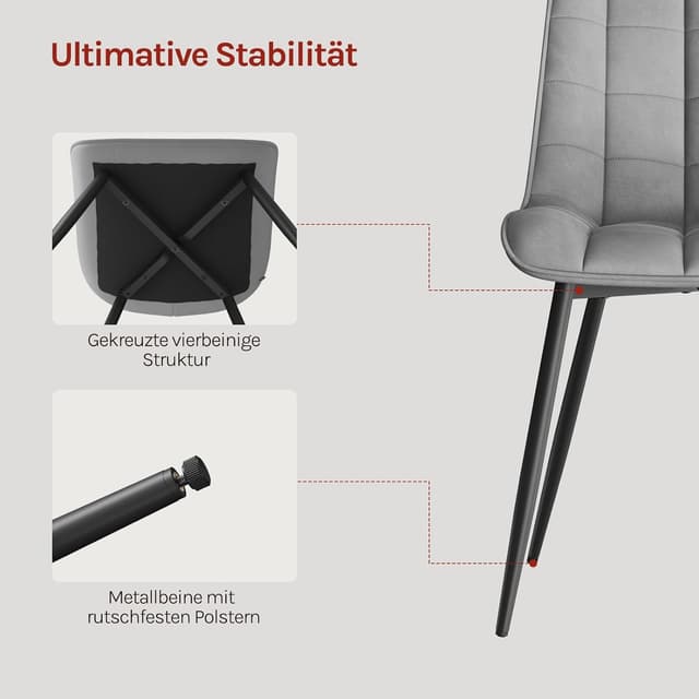 Detalle de WOLTU Esszimmerstühle im 2er-Set mit Samtbezug, Metallbeinen und Rückenlehne (hellgrau)