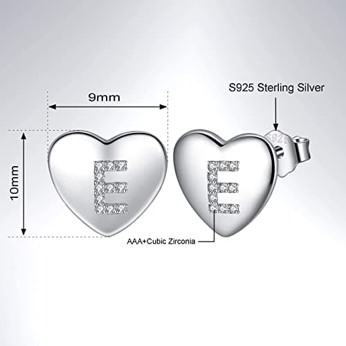 Detalle de Jrêveinfini Pendientes de plata de ley 925 con inicial (letra) y corazón pequeños, hipoalergénicos