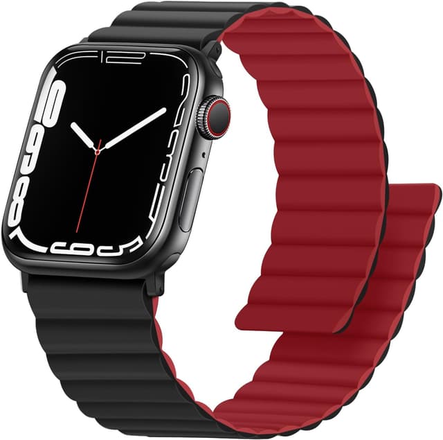 Detalle de Anlinser Magnetic Straps double-sided reversible silicone band for Apple Watch 49/46/45/44/42/41/40mm (Red/Black)