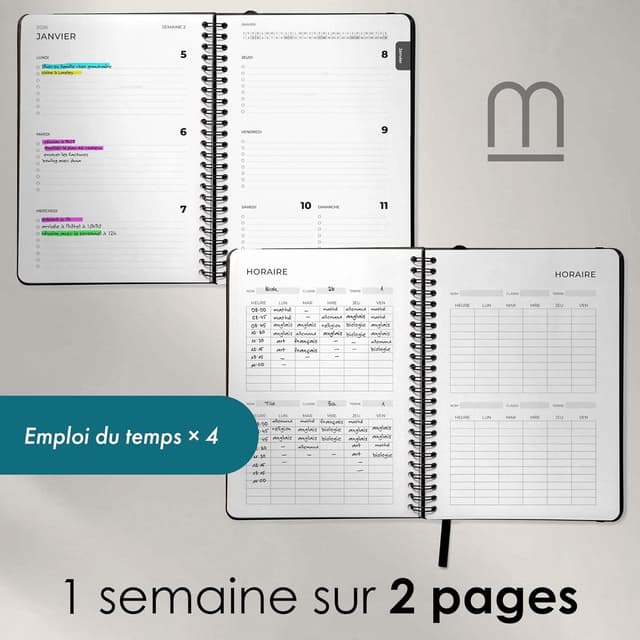 Detalle 2 de Schülerkalender 2026 A4 Wochenansicht – Wochenplaner mit Notizbereich (Juli 2025 bis Dezember 2026)