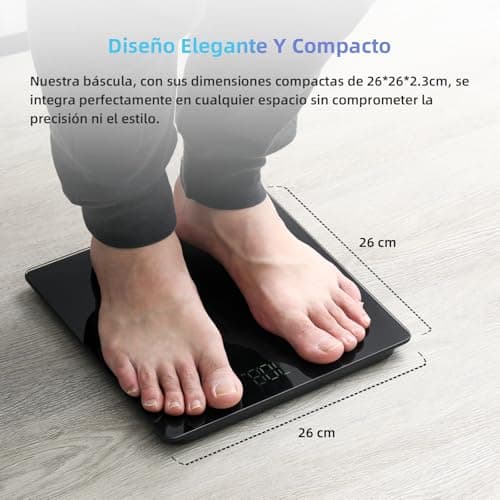 Detalle de Healthkeep Báscula de baño digital negra con pantalla LED y Step-On (hasta 180 kg)