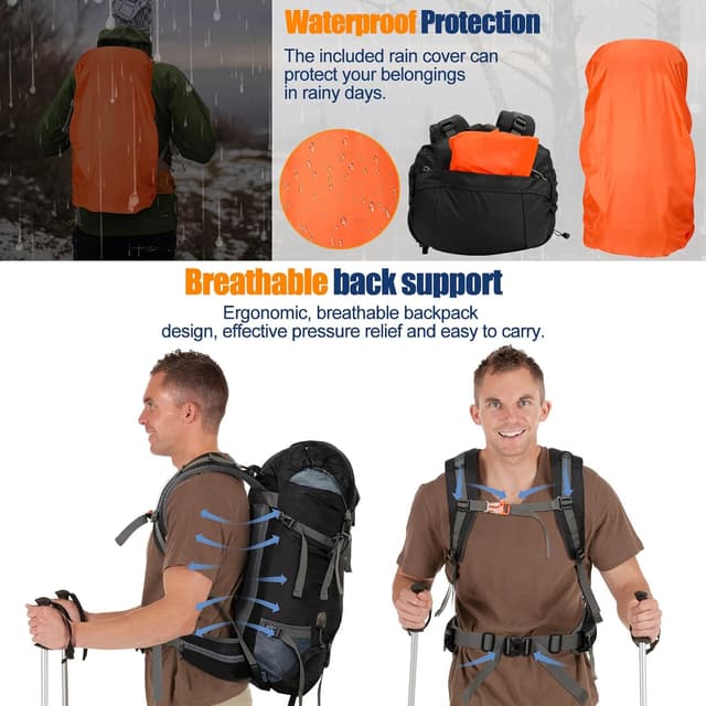 Detalle 2 de Zaino trekking Cozary Zaino Trekking 70L antistrappo impermeabile con copripioggia
