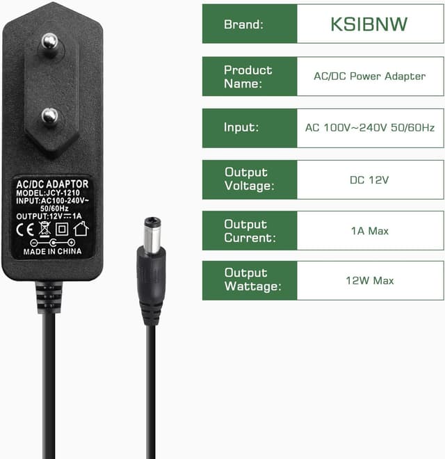 Detalle de KSIBNW Trasformatore adattatore universale DC 12 V 1 A (12 W) con jack 5,5–2,5 mm per strisce LED