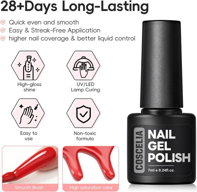 Detalle de Kit COSCELIA 40 pièces de vernis semi-permanent : 35 couleurs + base coat et 4 top coats (mat, brillant, pailleté)