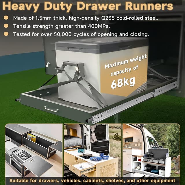 Detalle de AOLISHENG Schubladenschiene Vollauszug 400 mm mit Verriegelung – Schwerlastauszug bis 68 kg, 1 Paar (2 Stück)