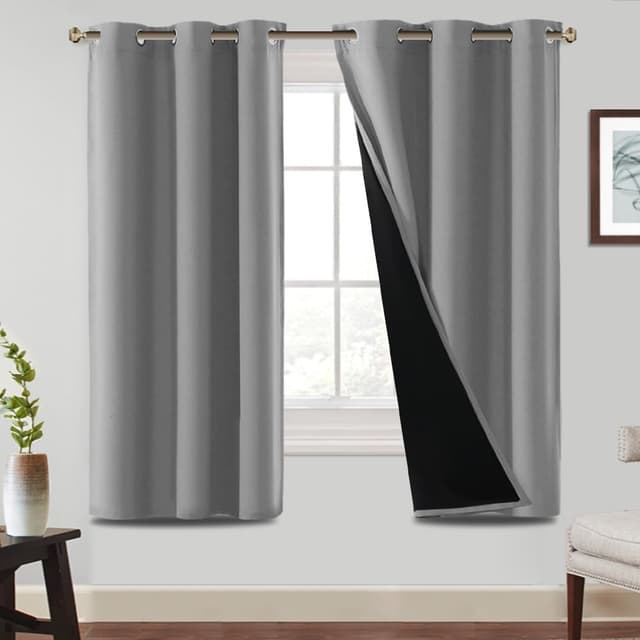 Detalle de BellaHills 100% Blackout Thermal Eyelet Curtains (Dove Grey) — 2 Panel Set, 46 x 72 Inch