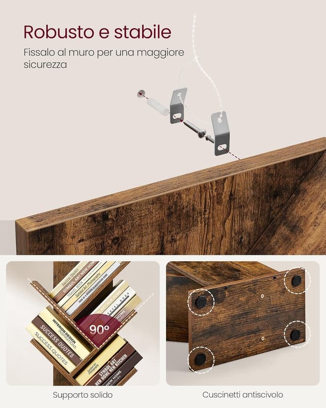 Detalle de VASAGLE Libreria scaffale ad albero a 9 ripiani LBC11BX, verticale salvaspazio marrone vintage