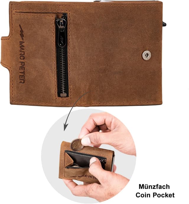 Thumbnail 6 de Marc Peter Herren-Geldbörse aus Leder mit Münzfach & RFID-Schutz – Slim Pop-up Kartenetui für 9–11 Karten