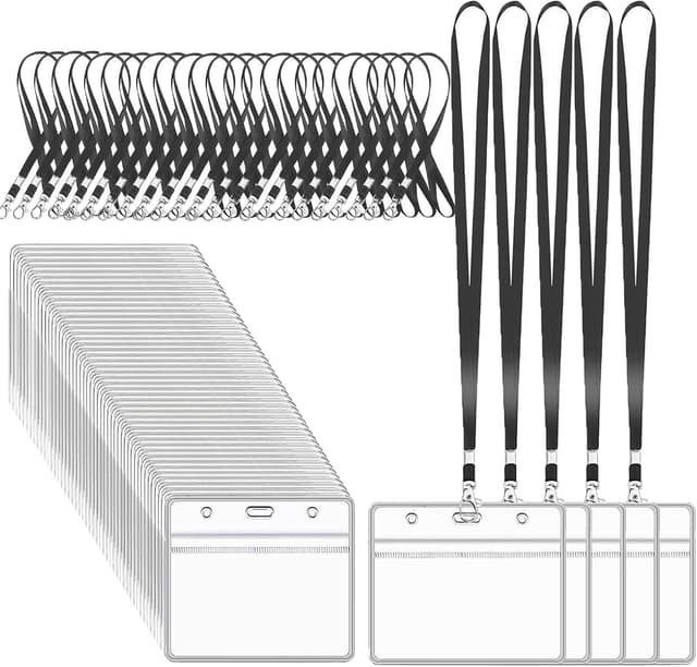 Detalle de XHDA Black 50-pack Lanyards with Clear PVC Card Holders (with 50 card holder pieces)
