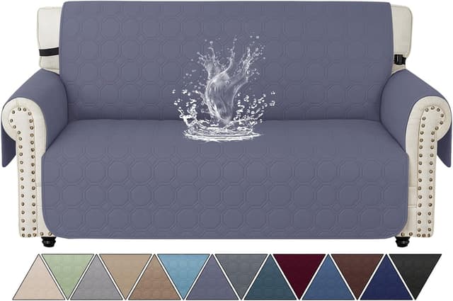 Detalle de Ystyle copridivano impermeabile 2 posti con braccioli, antiscivolo e tasche laterali, blu grigio