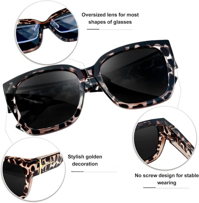 Detalle 1 de KANASTAL Übergröße Fit-Over Sonnenbrille für Brillenträger (polarisiert, UV400, quadratisch)