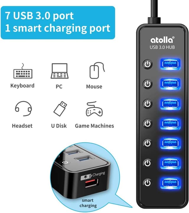 Detalle 1 de atolla USB Hub Aktiv 3.0 mit Netzteil 7 Ports