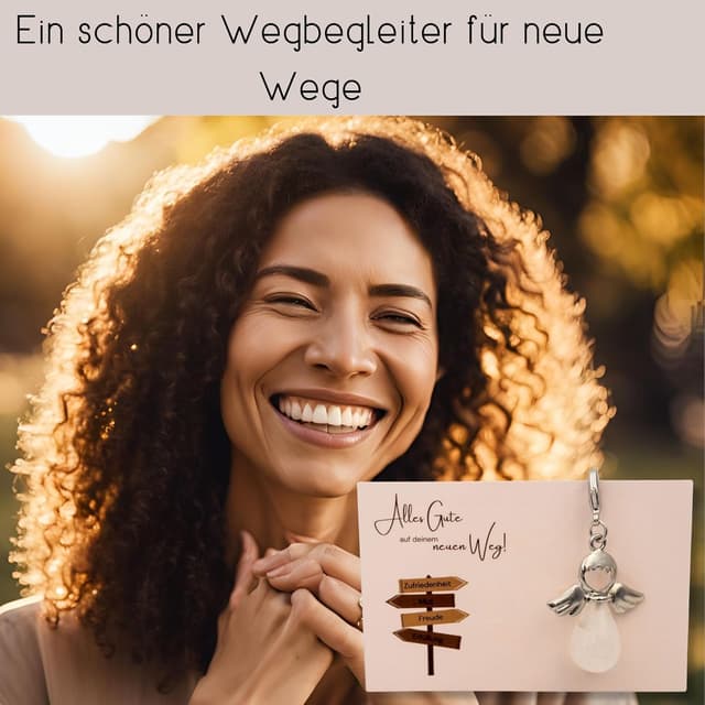 Detalle 2 de Milaboo Schutzengel Glücksbringer für neue Wege – handgefertigte Karte mit Kristall (Abschiedsgeschenk für Kollegen)