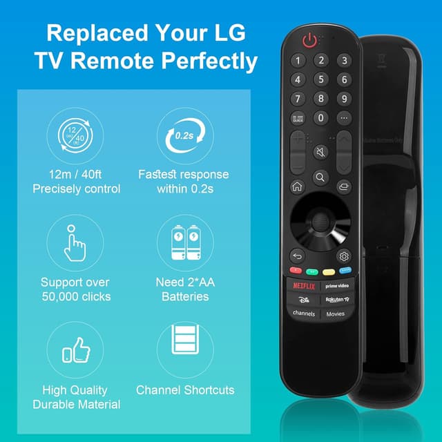 Detalle 2 de Replacement for LG Magic Remote (MR23/MR24/MR22/MR21/MR20GA/MR19BA/MR18BA) – Universal IR Remote for Many LG OLED, QNED & NanoCell TVs (No Voice/No Pointer)