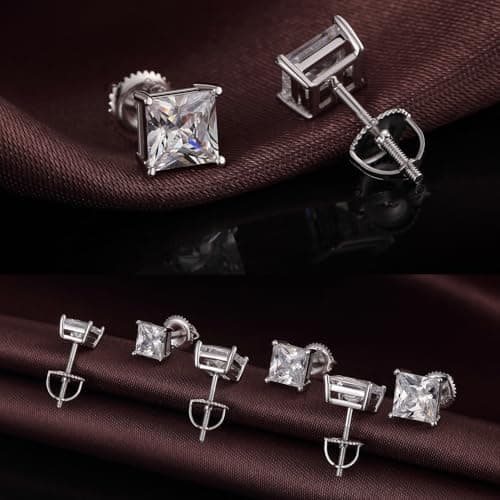 Detalle de Pendientes de rosca jiamiaoi en plata de ley 925 con circonita (4 mm a 8 mm)