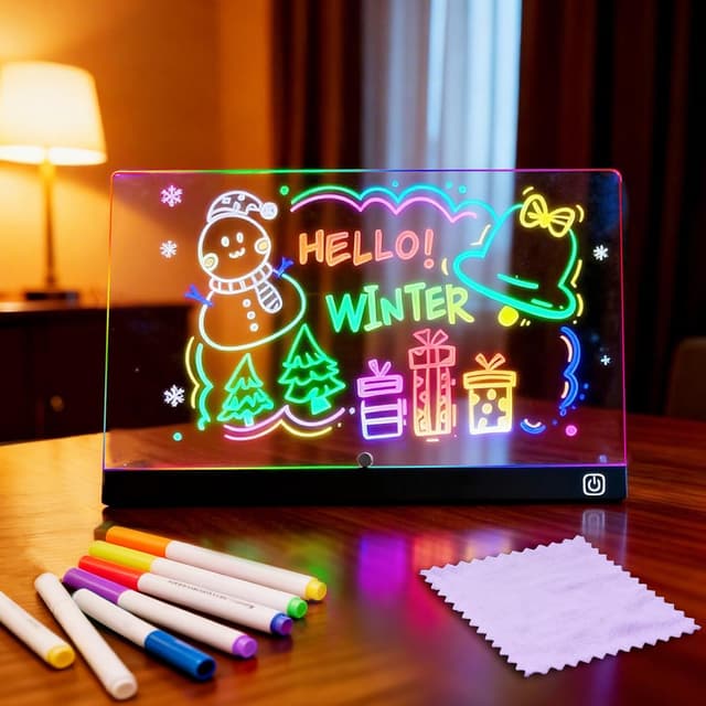 Detalle de LED Zeichenbrett 30x20 cm mit 7 Farben, Ein/Aus-Schalter & Ständer