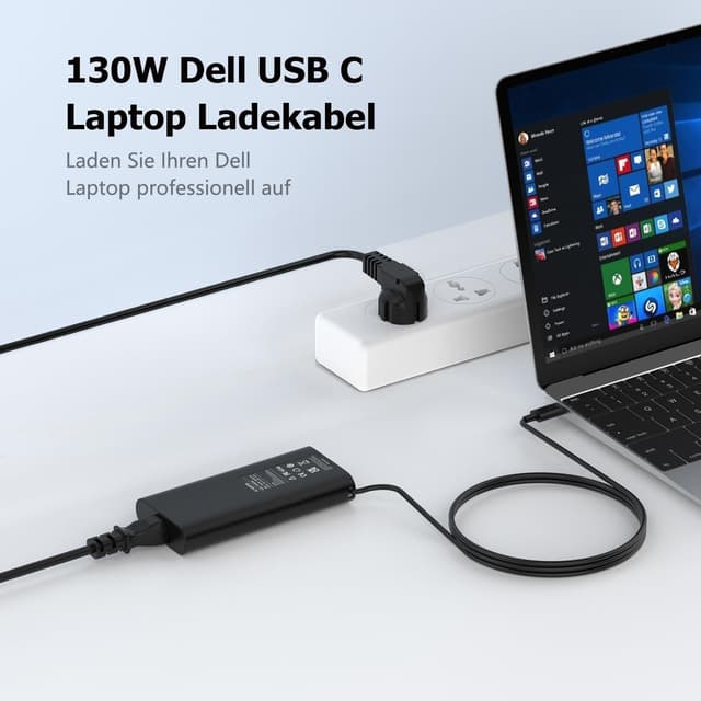 Detalle 2 de 130W USB-C Laptop-Netzteil (Ladekabel) kompatibel mit Dell XPS & Precision – 20V 6,5A