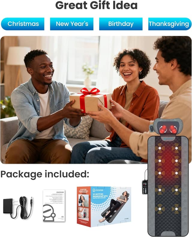 Detalle de COMFIER Ganzkörper-Massagematte mit Wärme – 10-Motor-Vibrationsmassage, Shiatsu-Nackenmassagegerät