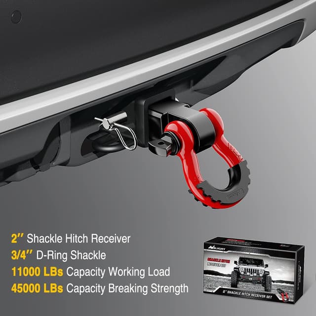 Detalle 2 de Nilight 2-Inch Shackle Hitch Receiver Recovery Kit (45,000 LBs) with 3/4" D-Ring Shackle