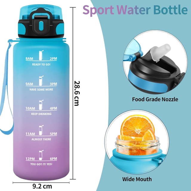 Detalle de Motswedi Gourde à paille 1500 ml sans BPA (bleu ciel & violet pâle) – étanche, ouverture une main