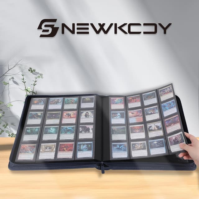 Detalle de Snekdy Premium 1024-Pocket Trading Card Binder (Blue) with Waterproof PU Leather Cover