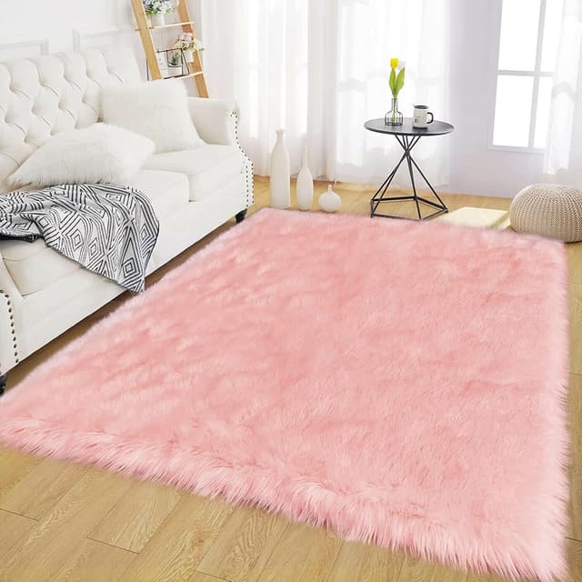 Thumbnail 6 de Latepis 5x7 White Faux Sheepskin Area Rug (Washable Plush Shag)