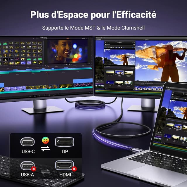 Detalle 2 de UGREEN câble USB-C vers DisplayPort bidirectionnel 2 m (DP 1.4) jusqu’à 8K/60 Hz